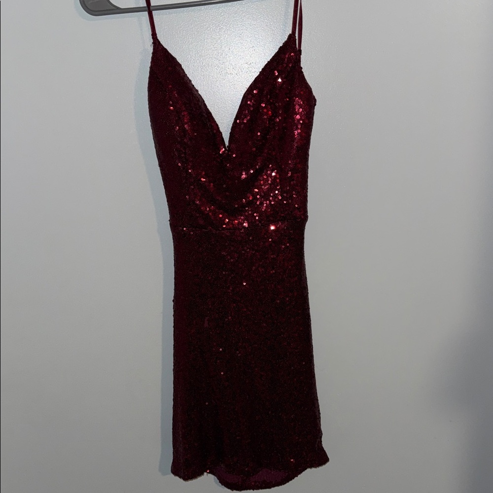 B Darlin Burgundy Sequin Mini Dress